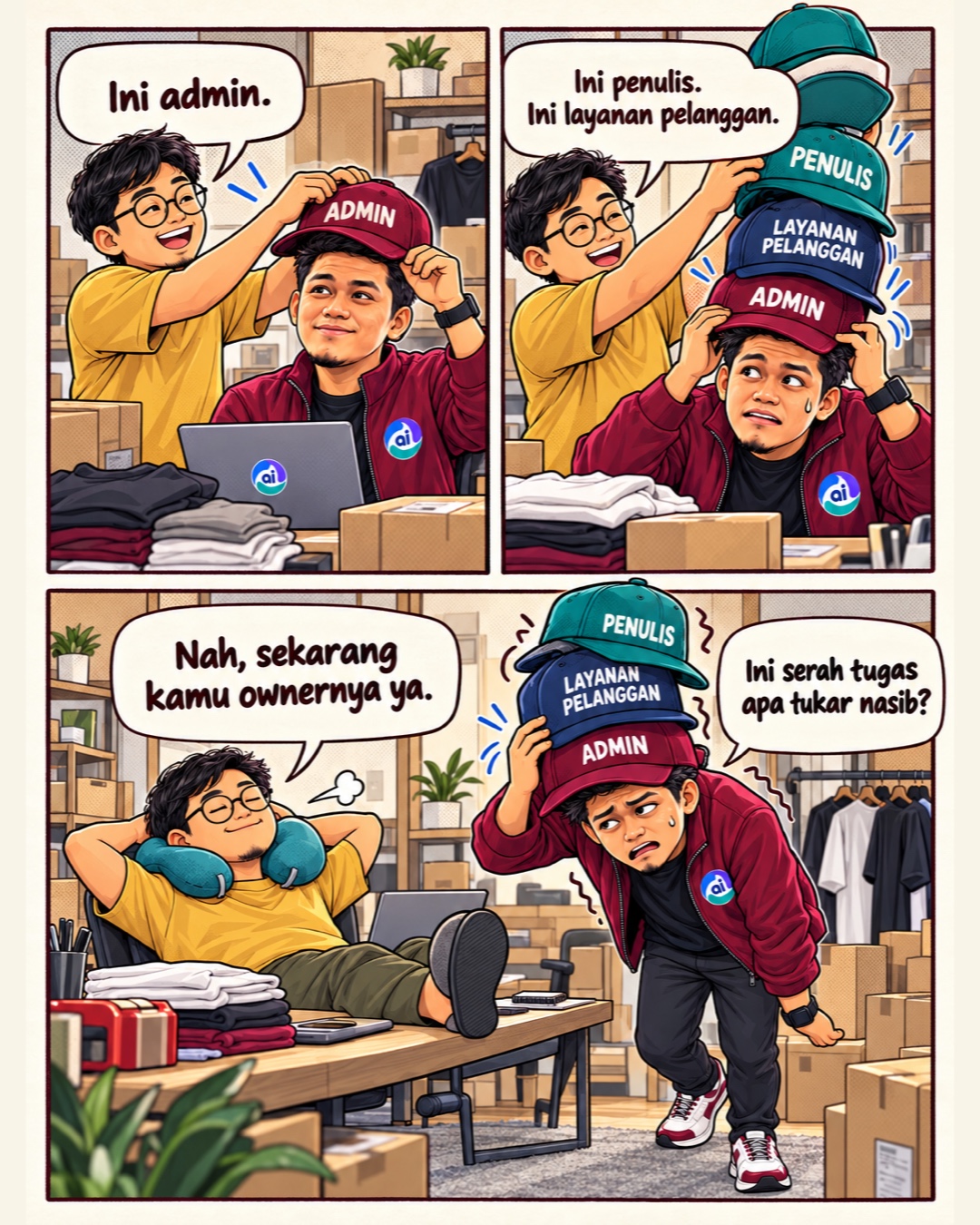 Komik Howitt soal AI dan Pekerjaan: Cara Tim Usaha Kecil Menguji Dampaknya, slide 2 dari 5