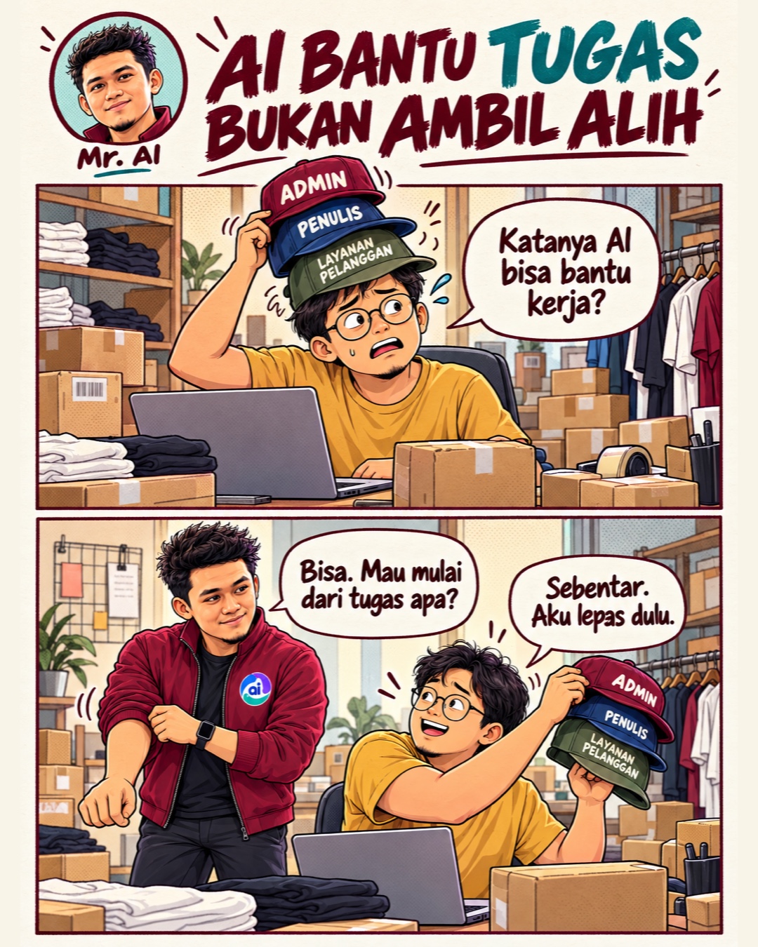 Sampul komik: Howitt soal AI dan Pekerjaan: Cara Tim Usaha Kecil Menguji Dampaknya