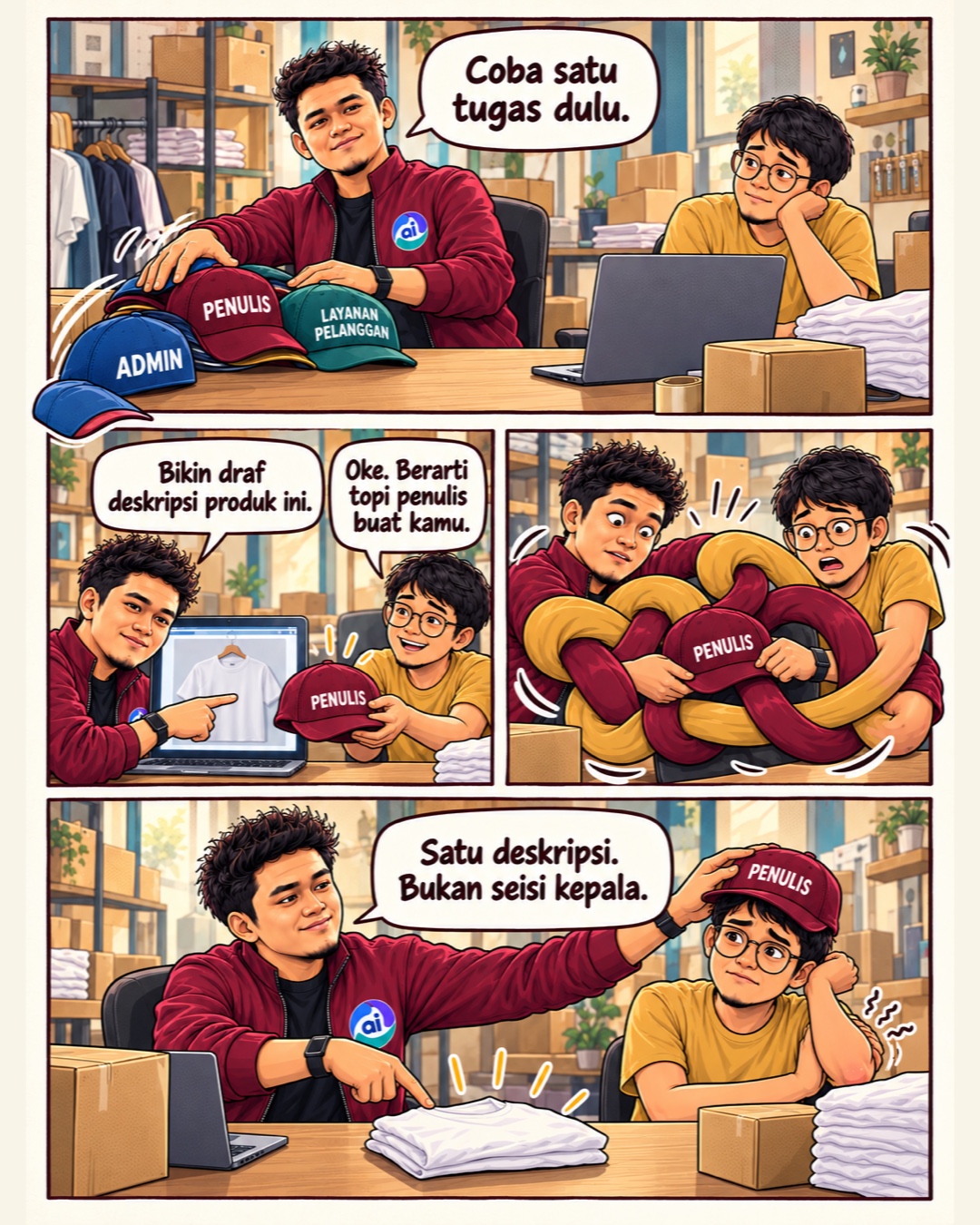 Komik Howitt soal AI dan Pekerjaan: Cara Tim Usaha Kecil Menguji Dampaknya, slide 3 dari 5